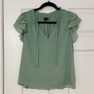 1.State Women's Green Ruffle Sleeve Top